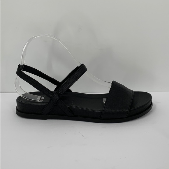 Eileen Fisher Demo ankle strap sandal black leather flat rubber sole new 9.5 - Picture 1 of 6